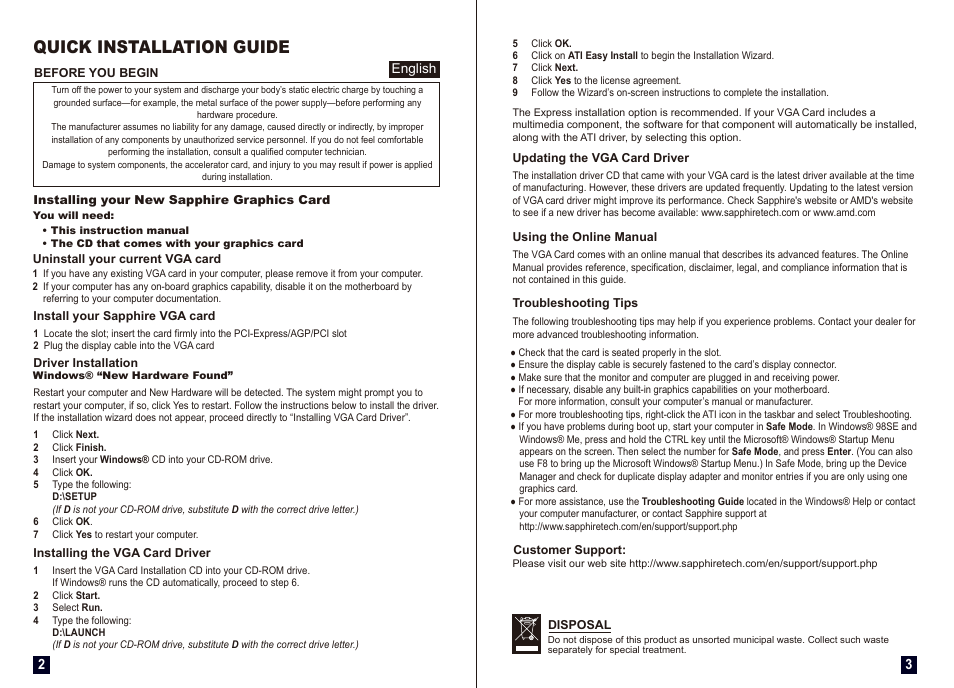 Quick installation guide | Sapphire GRAPHICS CARD_установка User Manual | Page 2 / 18