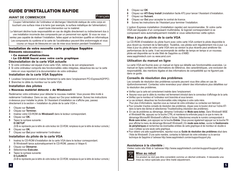 Guide d’installation rapide | Sapphire GRAPHICS CARD_установка User Manual | Page 3 / 18