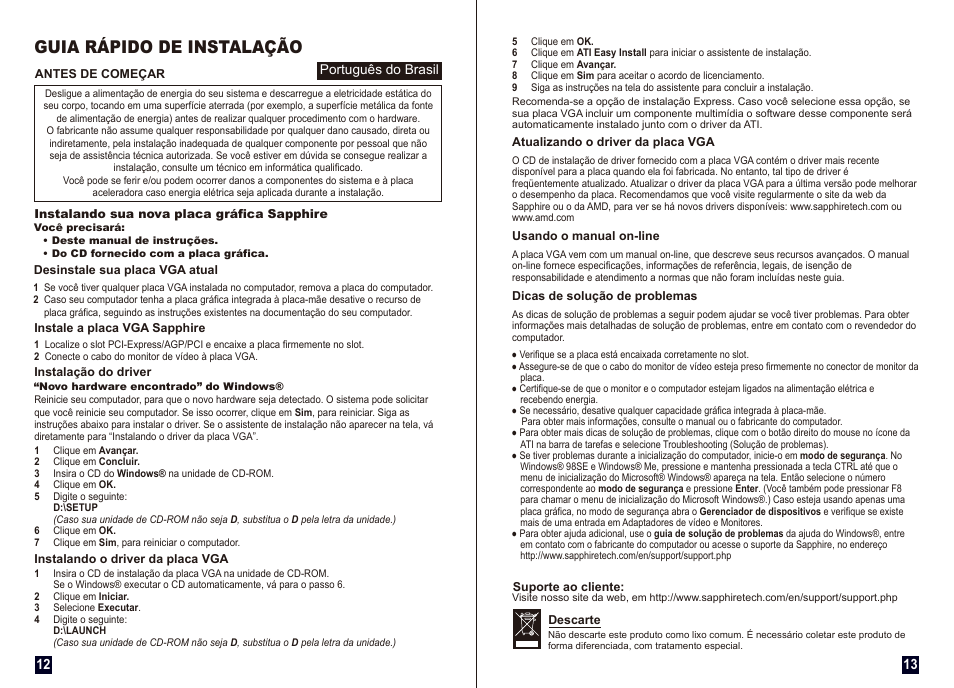 Guia rápido de instalação | Sapphire GRAPHICS CARD_установка User Manual | Page 7 / 18