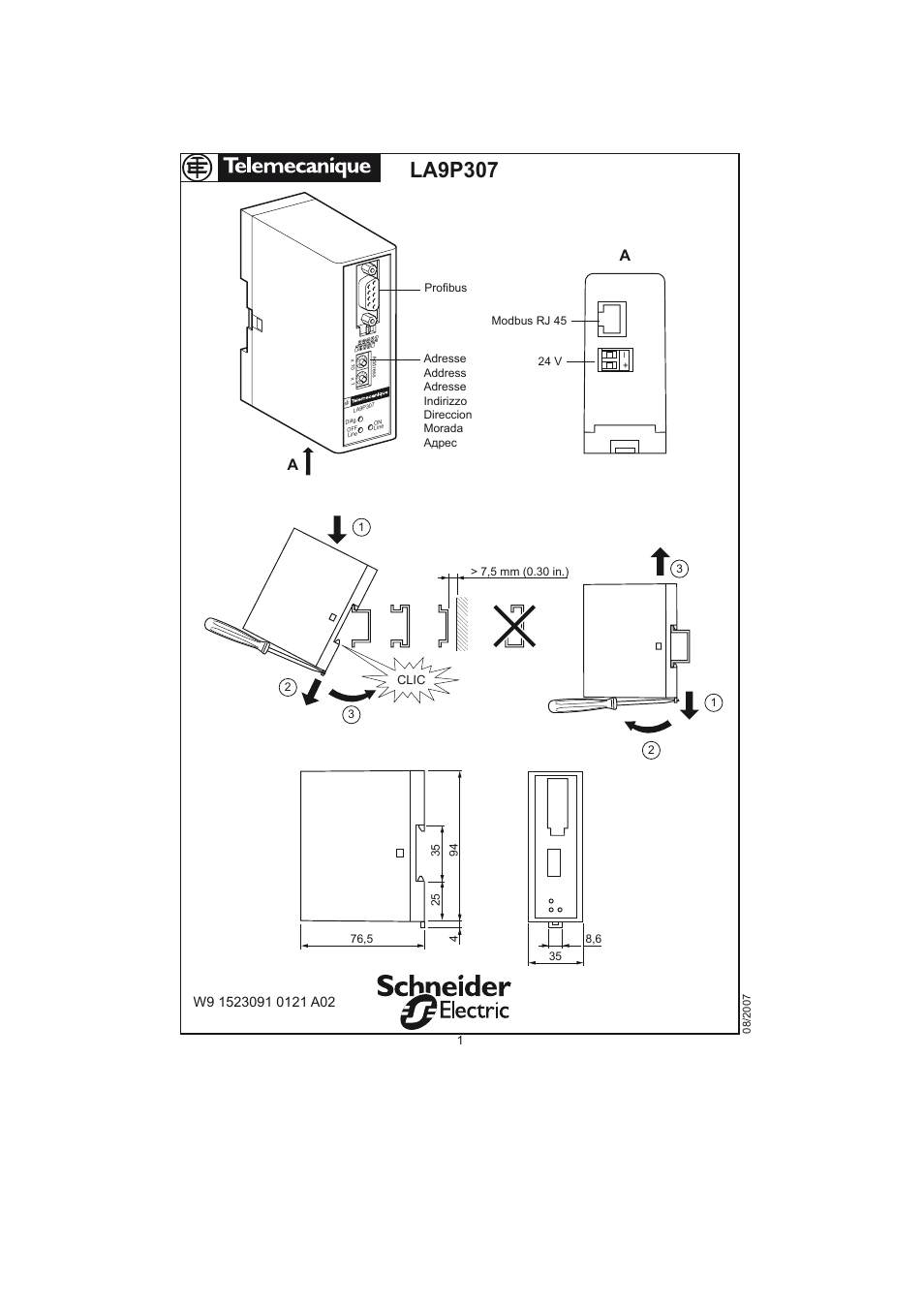 Schneider Electric LA9P307 User Manual | 1 page