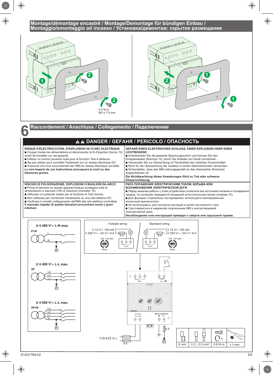 Danger / gefahr / pericolo / опасность | Schneider Electric Vigilohm IM9 User Manual | Page 6 / 10
