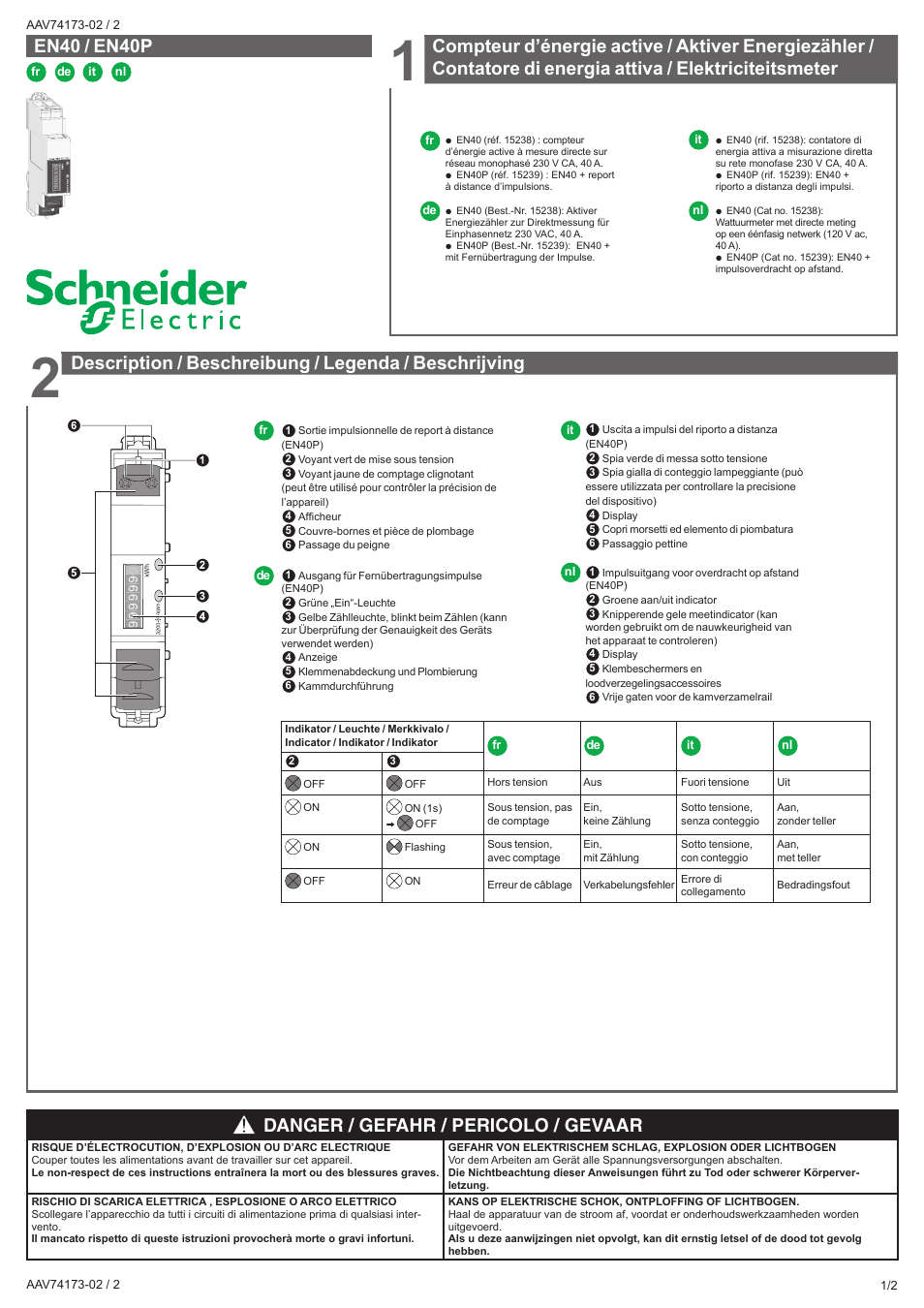 En40 / en40p, Danger / gefahr / pericolo / gevaar | Schneider Electric EN40P User Manual | Page 3 / 10