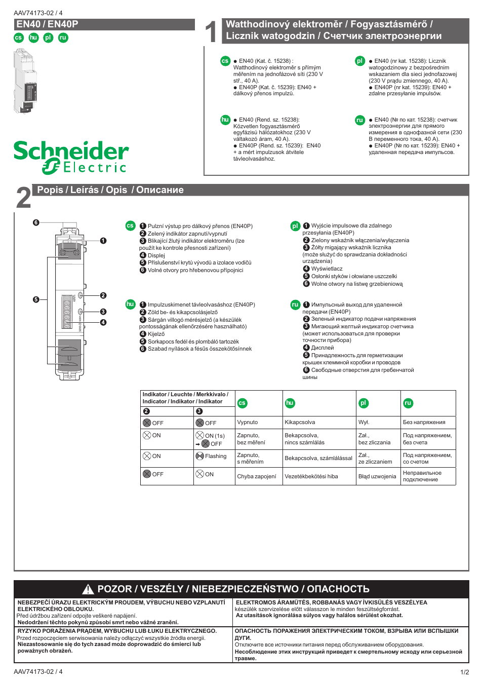 Pozor / veszély / niebezpieczeństwo / опасность, Popis / leírás / opis / описание | Schneider Electric EN40P User Manual | Page 7 / 10