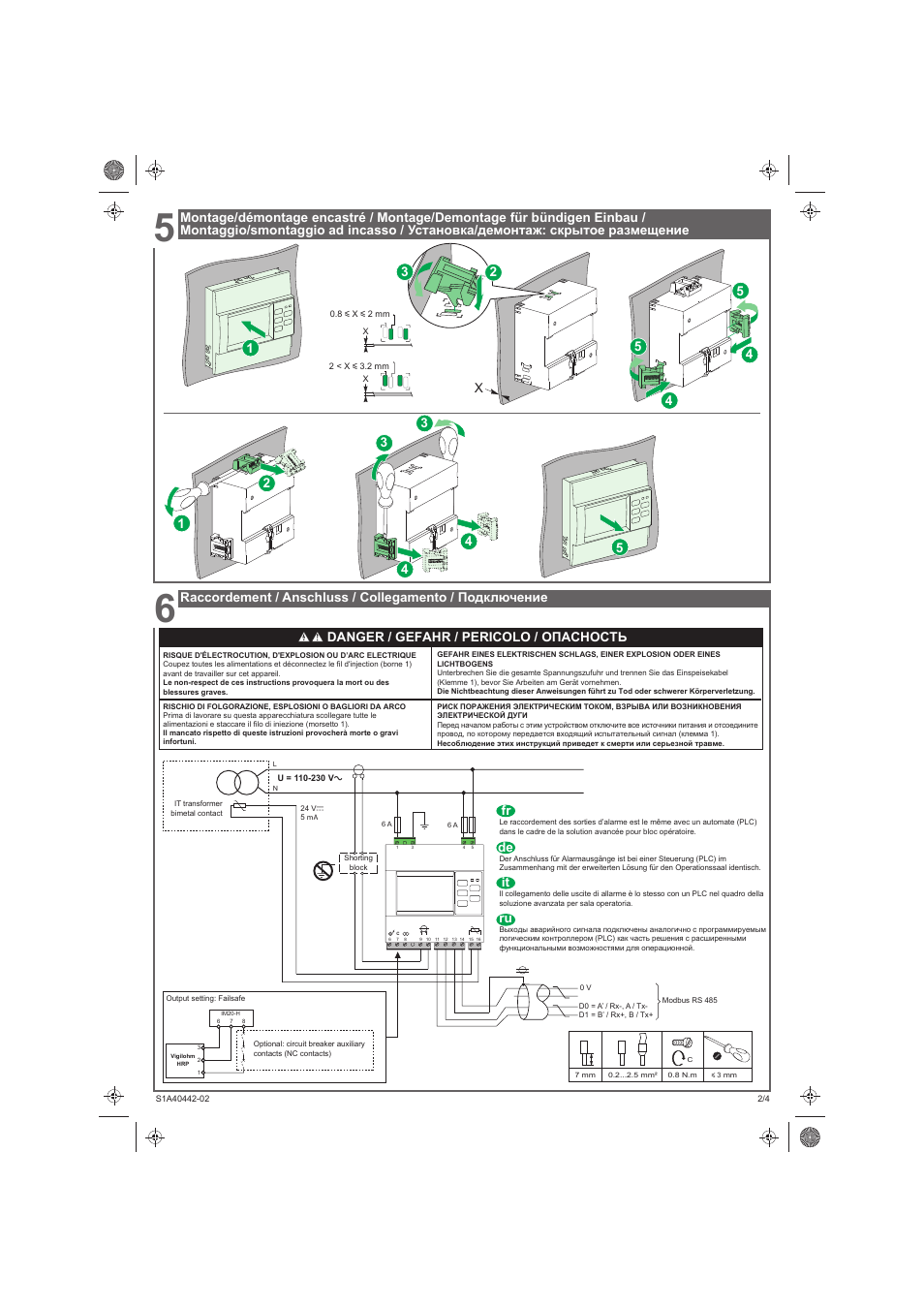 Fr de, Danger / gefahr / pericolo / опасность | Schneider Electric Vigilohm IM20-H User Manual | Page 6 / 10