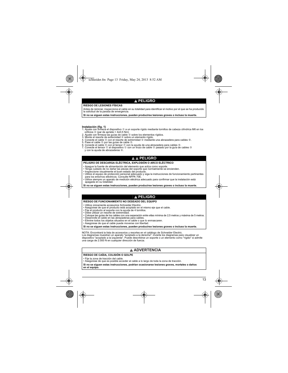 Peligro, Peligro advertencia | Schneider Electric XY2 CE User Manual | Page 15 / 73