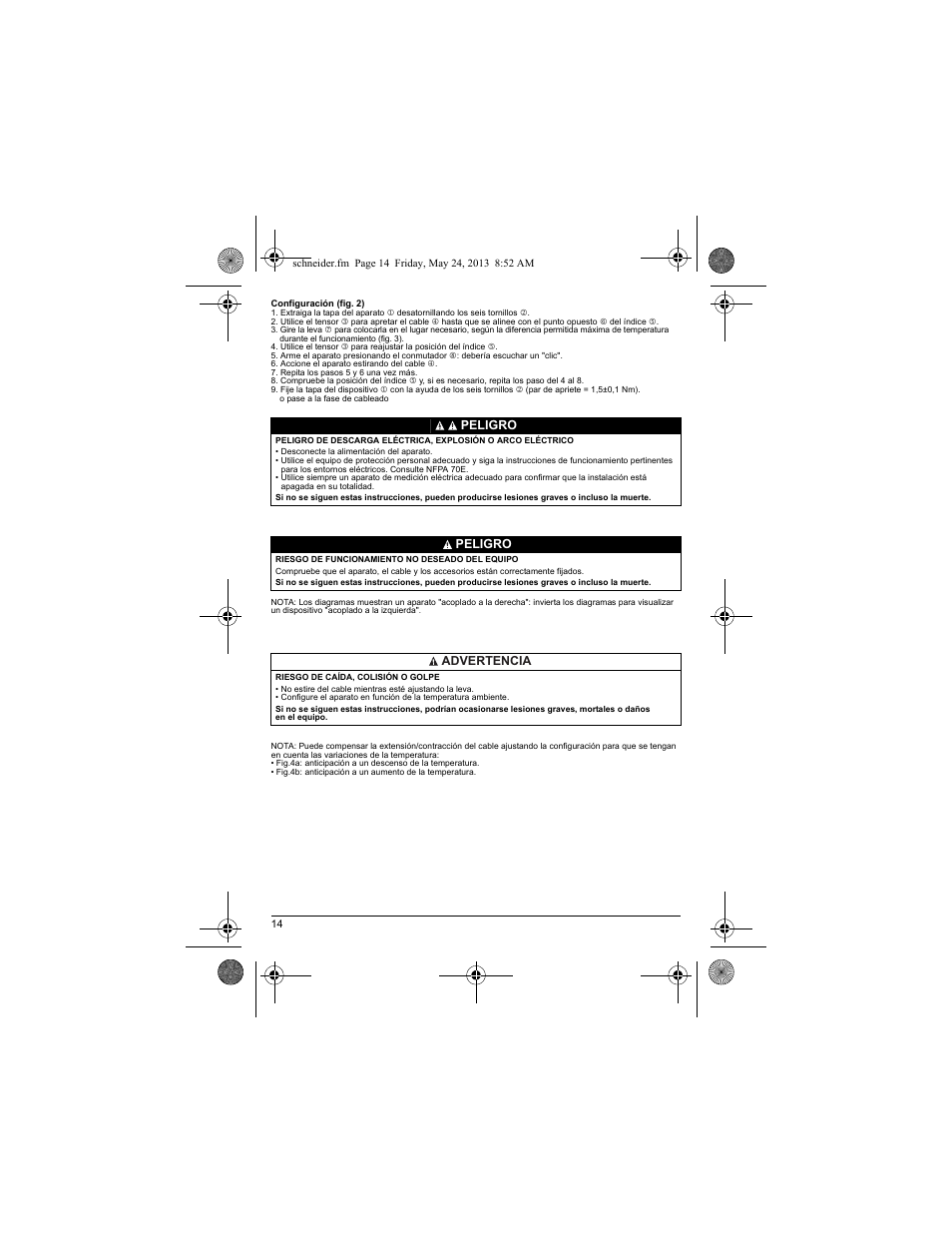Peligro, Peligro advertencia | Schneider Electric XY2 CE User Manual | Page 16 / 73