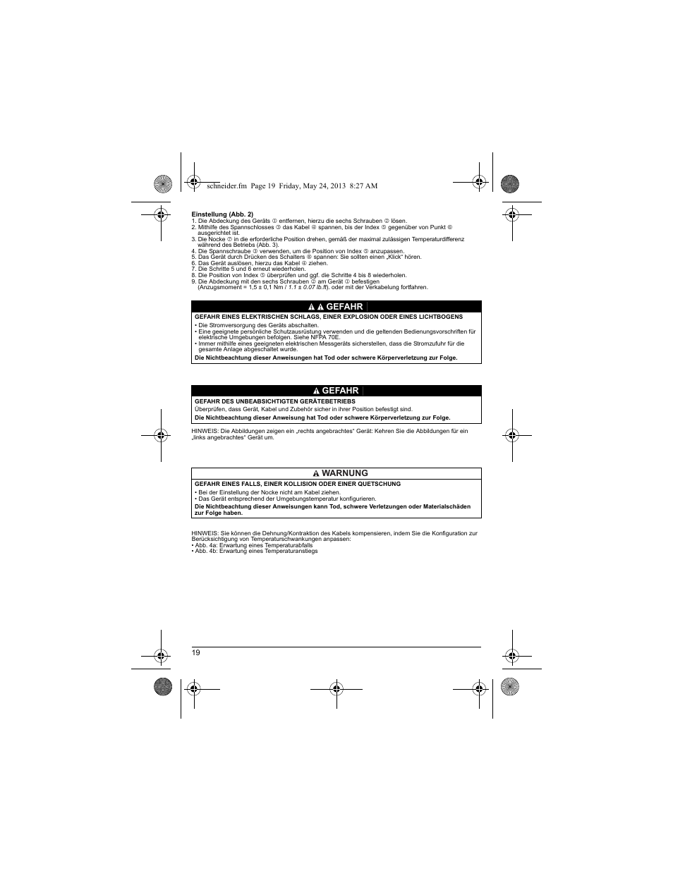 Gefahr, Gefahr warnung | Schneider Electric XY2 CE User Manual | Page 21 / 73