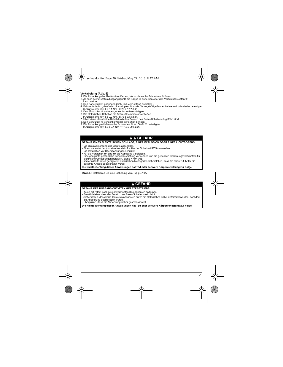 Gefahr | Schneider Electric XY2 CE User Manual | Page 22 / 73