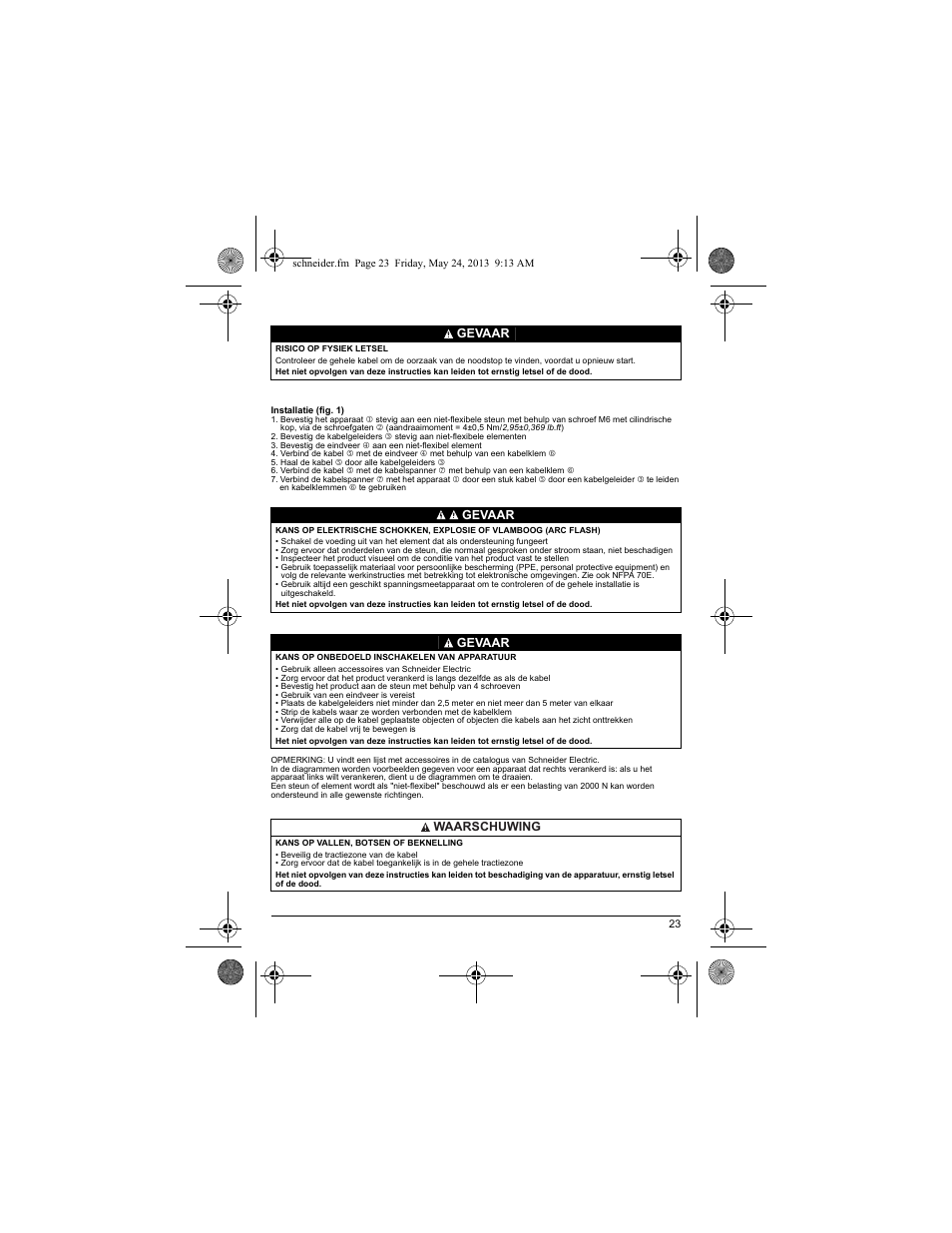 Gevaar, Gevaar waarschuwing | Schneider Electric XY2 CE User Manual | Page 25 / 73