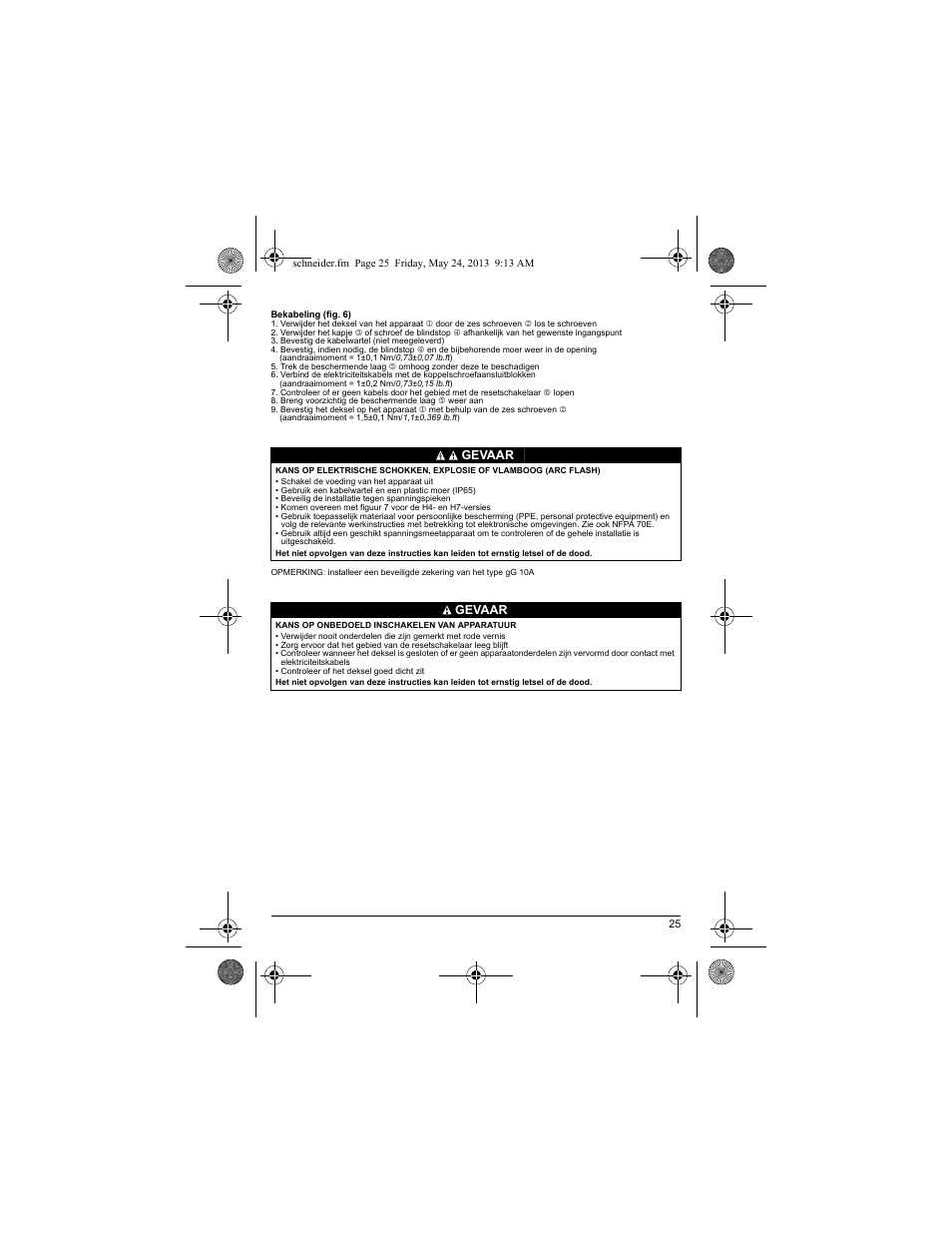 Gevaar | Schneider Electric XY2 CE User Manual | Page 27 / 73