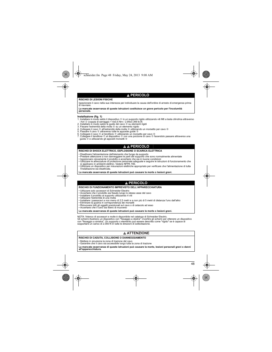 Pericolo, Pericolo attenzione | Schneider Electric XY2 CE User Manual | Page 50 / 73