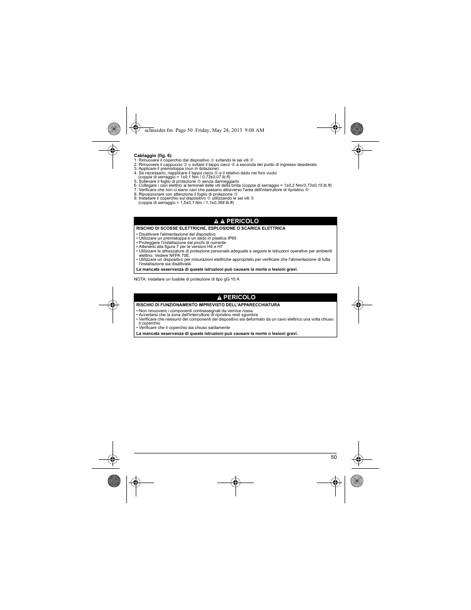 Pericolo | Schneider Electric XY2 CE User Manual | Page 52 / 73