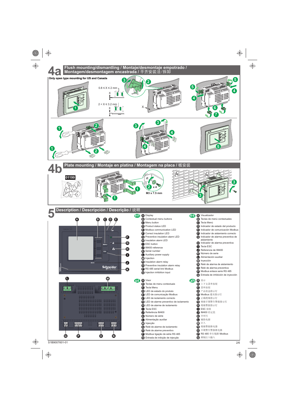 Zh en pt es, Description / descripción / descrição / 说明 | Schneider Electric Vigilohm IM400 User Manual | Page 2 / 14