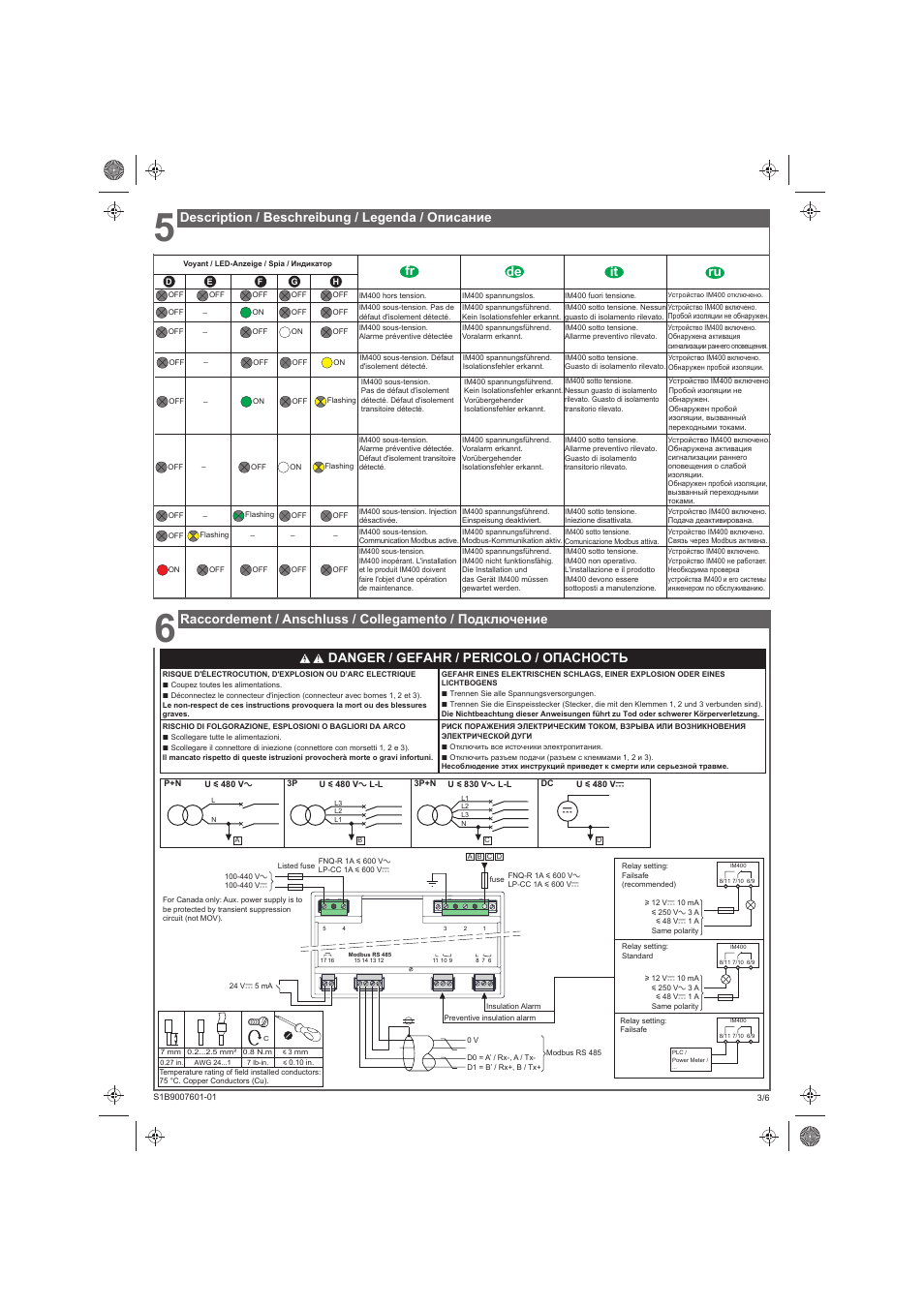 Description / beschreibung / legenda / описание, Ru it de fr, Danger / gefahr / pericolo / опасность | Schneider Electric Vigilohm IM400 User Manual | Page 9 / 14