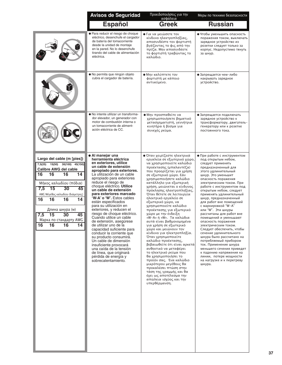 Greek russian español, Avisos de seguridad | Senco GT60NN User Manual | Page 37 / 73
