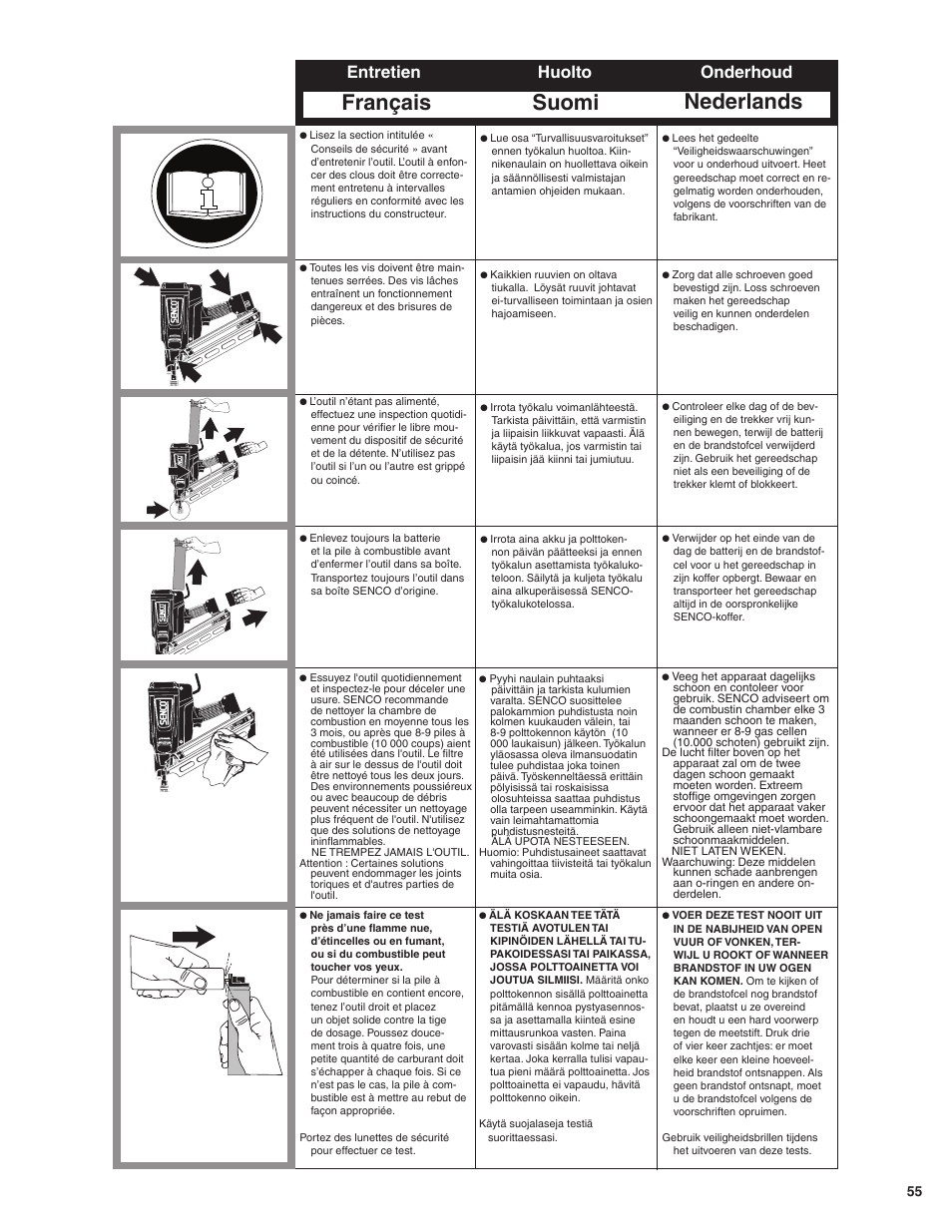 Français suomi nederlands, Entretien onderhoud huolto | Senco GT60NN User Manual | Page 55 / 73