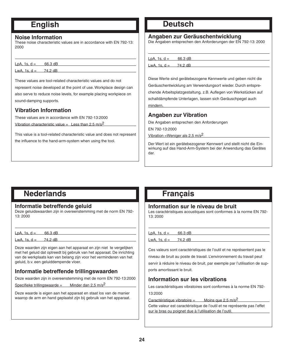 Deutsch, English, Français | Nederlands | Senco SFW09 User Manual | Page 24 / 29