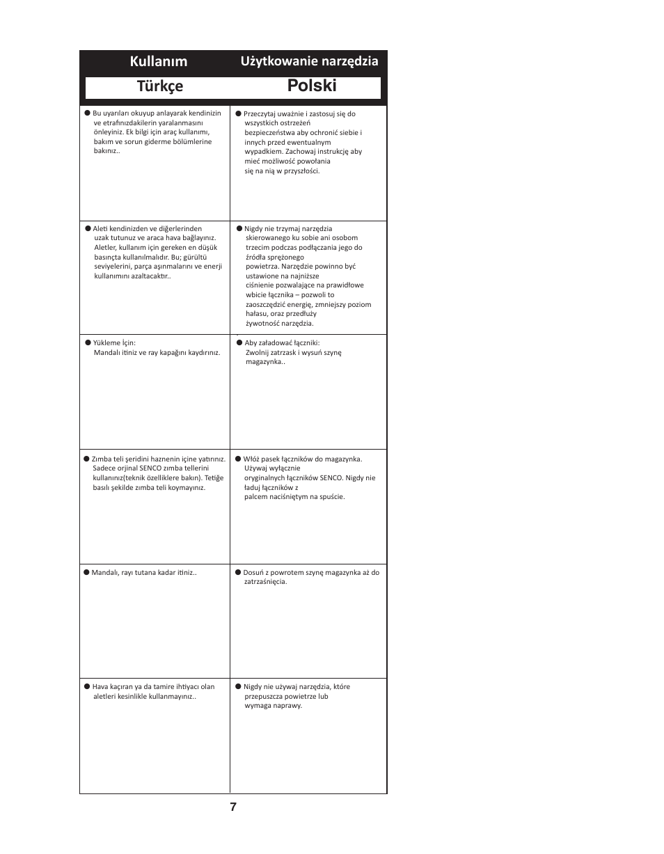 Türkçe polski, Kullanım, Użytkowanie narzędzia | Senco SFW09 User Manual | Page 7 / 29