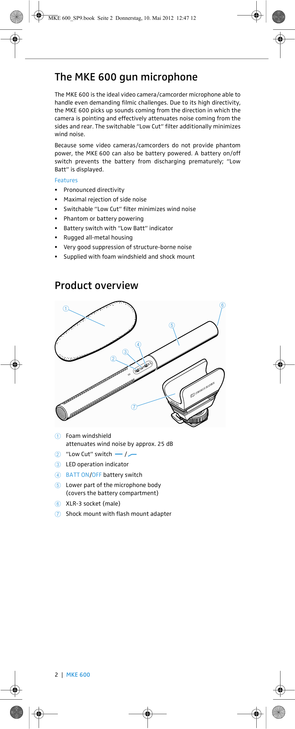 The mke 600 gun microphone, Product overview | Sennheiser MKE 600 User Manual | Page 10 / 60