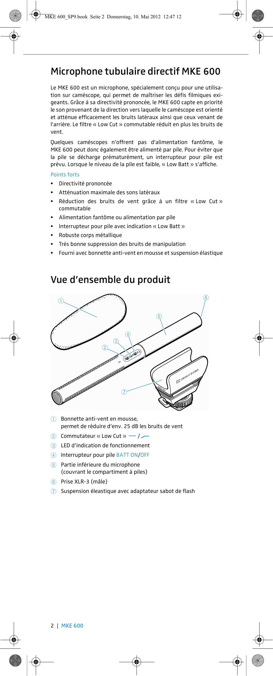 Microphone tubulaire directif mke 600, Vue d’ensemble du produit | Sennheiser MKE 600 User Manual | Page 16 / 60