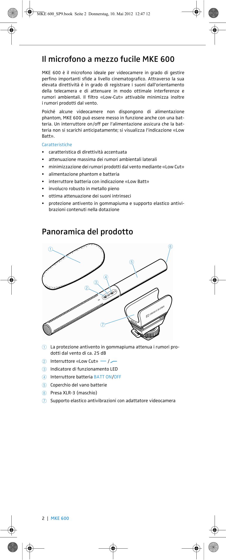 Il microfono a mezzo fucile mke 600, Panoramica del prodotto | Sennheiser MKE 600 User Manual | Page 22 / 60