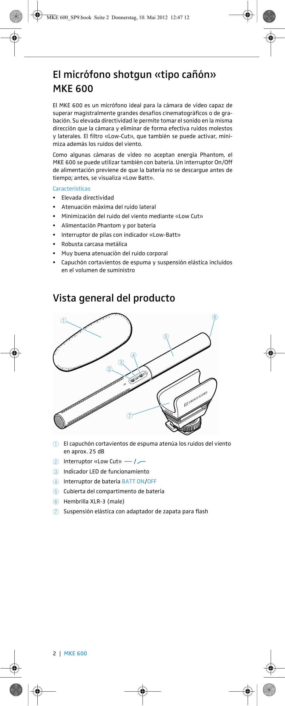 El micrófono shotgun «tipo cañón» mke 600, Vista general del producto | Sennheiser MKE 600 User Manual | Page 28 / 60