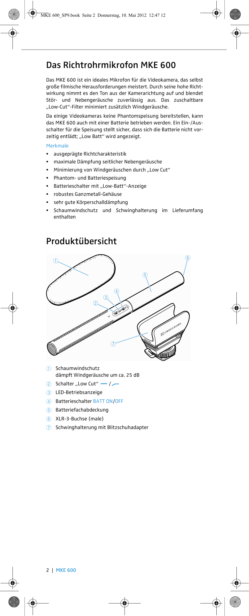 Das richtrohrmikrofon mke 600, Produktübersicht | Sennheiser MKE 600 User Manual | Page 4 / 60