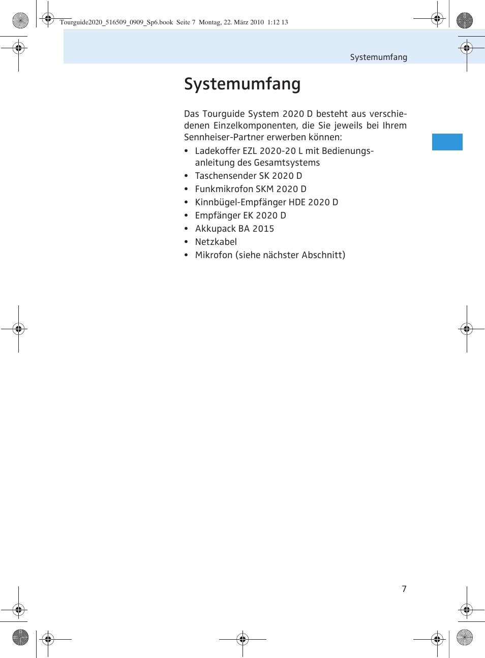 Systemumfang | Sennheiser SR 2020-D User Manual | Page 11 / 196