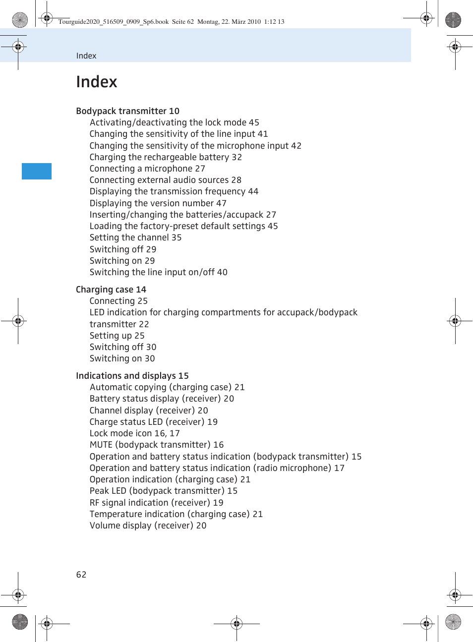 Index | Sennheiser SR 2020-D User Manual | Page 130 / 196