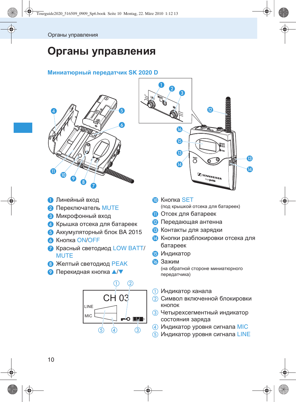 Органы управления, Ch 03 | Sennheiser SR 2020-D User Manual | Page 142 / 196