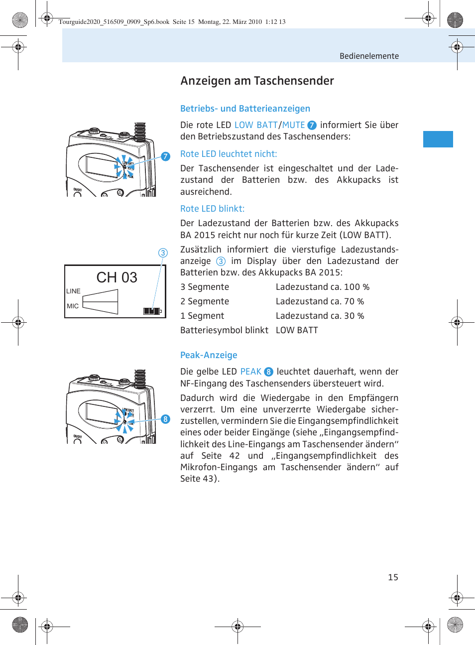 Ch 03, Anzeigen am taschensender | Sennheiser SR 2020-D User Manual | Page 19 / 196