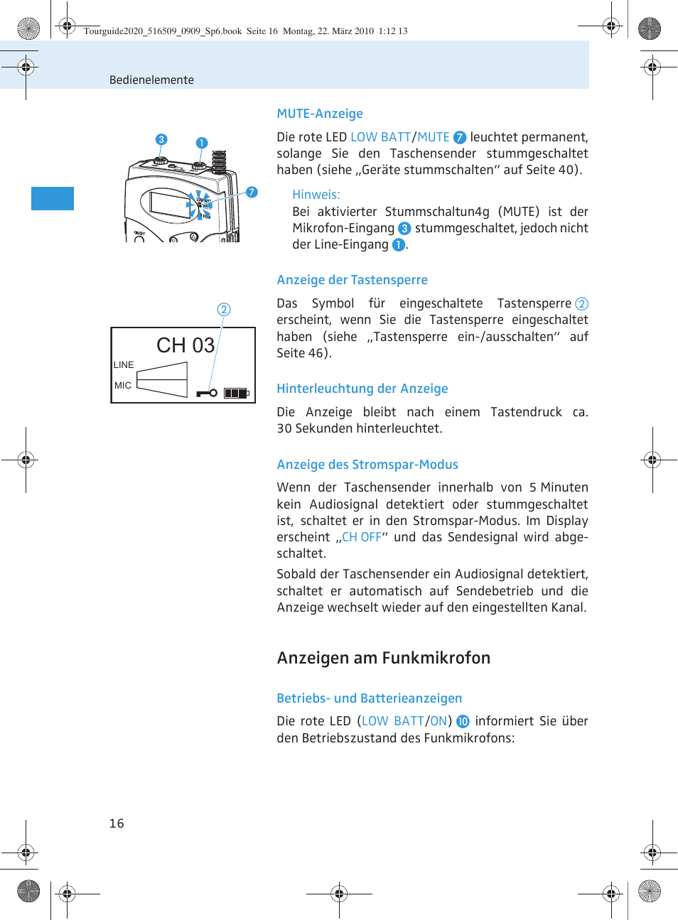 Ch 03, Anzeigen am funkmikrofon | Sennheiser SR 2020-D User Manual | Page 20 / 196