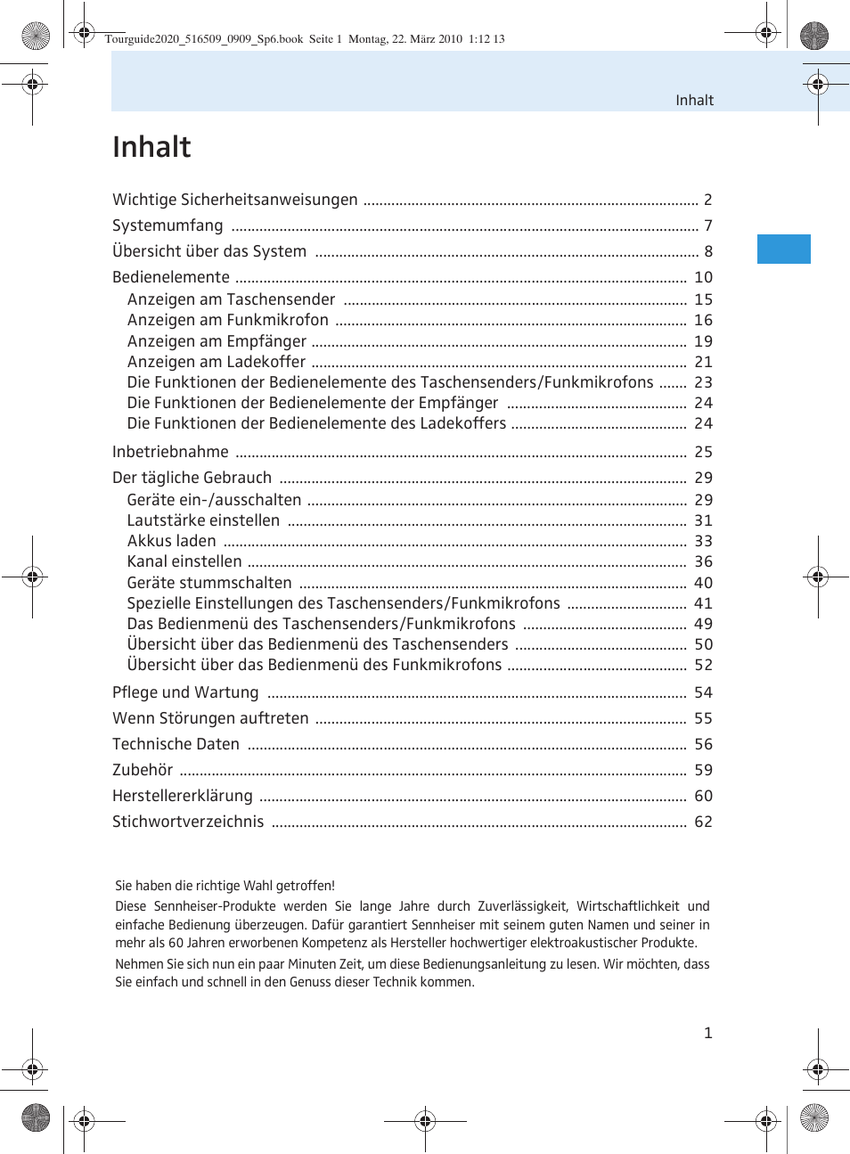 Inhalt | Sennheiser SR 2020-D User Manual | Page 5 / 196
