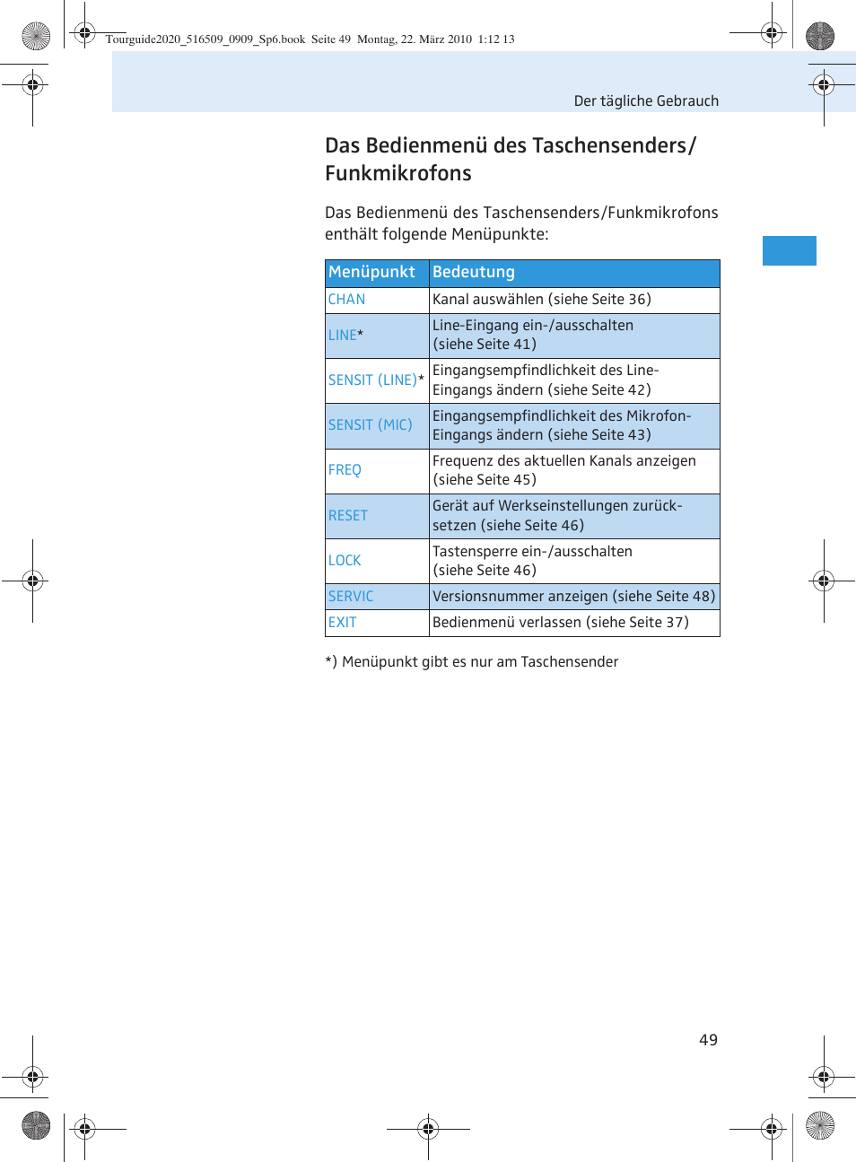 Das bedienmenü des taschensenders/ funkmikrofons | Sennheiser SR 2020-D User Manual | Page 53 / 196
