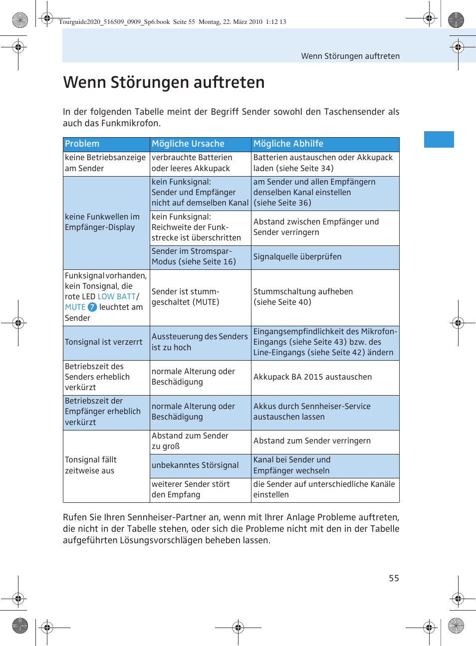 Wenn störungen auftreten | Sennheiser SR 2020-D User Manual | Page 59 / 196