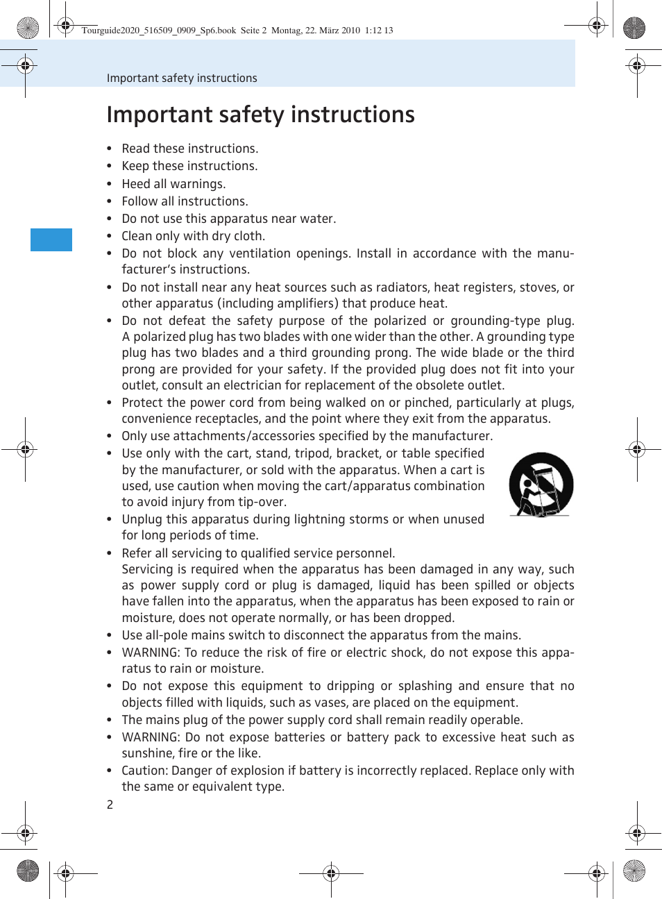 Important safety instructions | Sennheiser SR 2020-D User Manual | Page 70 / 196