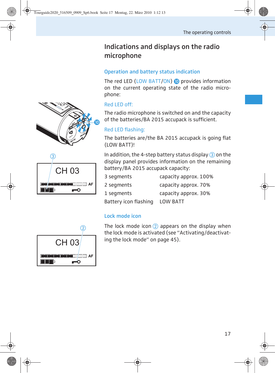 Ch 03, Indications and displays on the radio microphone | Sennheiser SR 2020-D User Manual | Page 85 / 196
