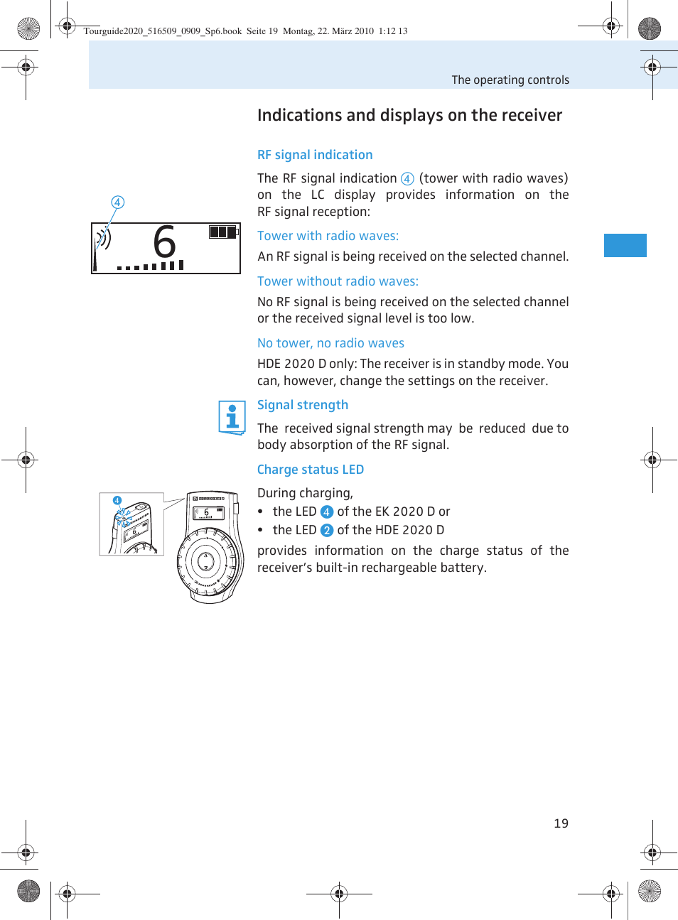 Indications and displays on the receiver | Sennheiser SR 2020-D User Manual | Page 87 / 196