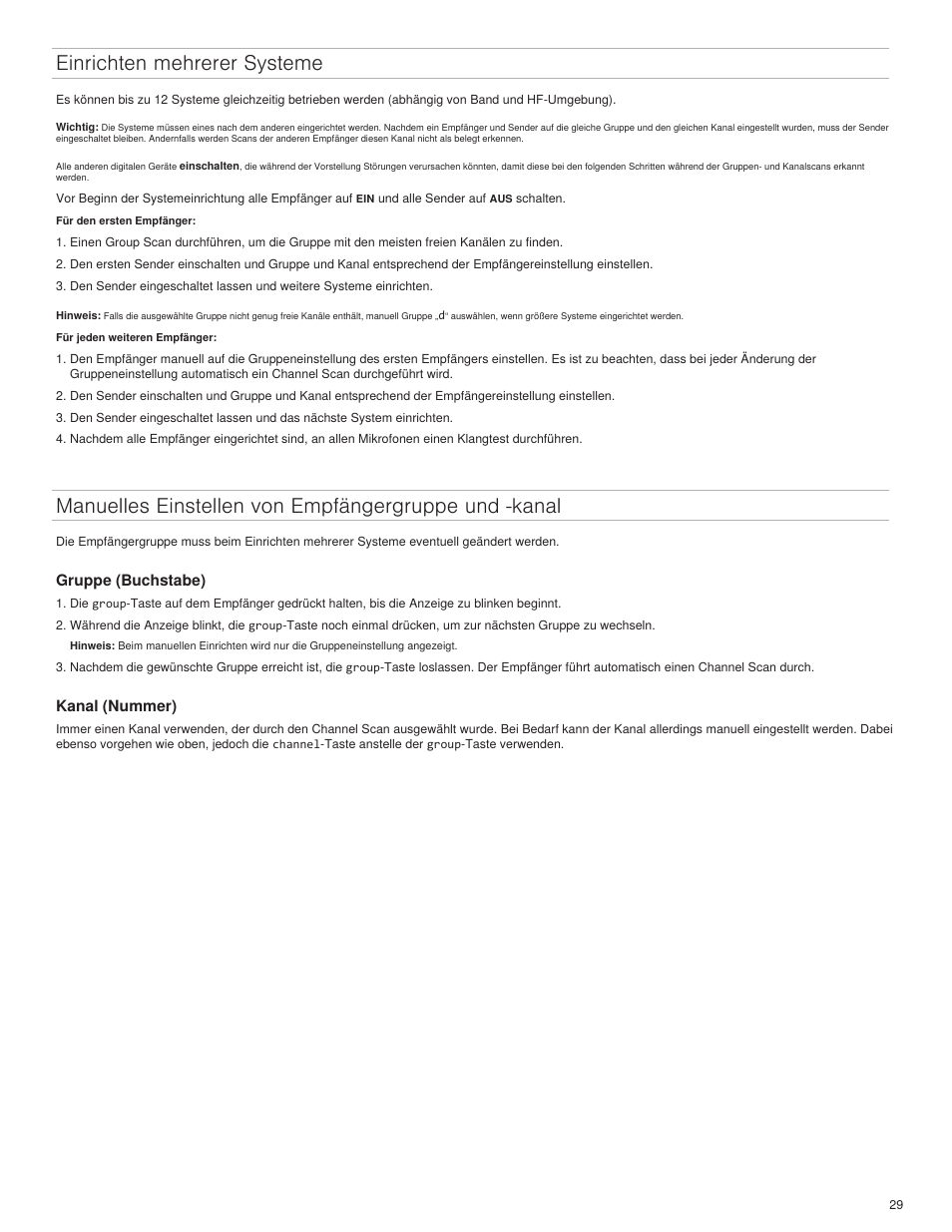 Einrichten mehrerer systeme | Shure BLX4R User Manual | Page 29 / 72