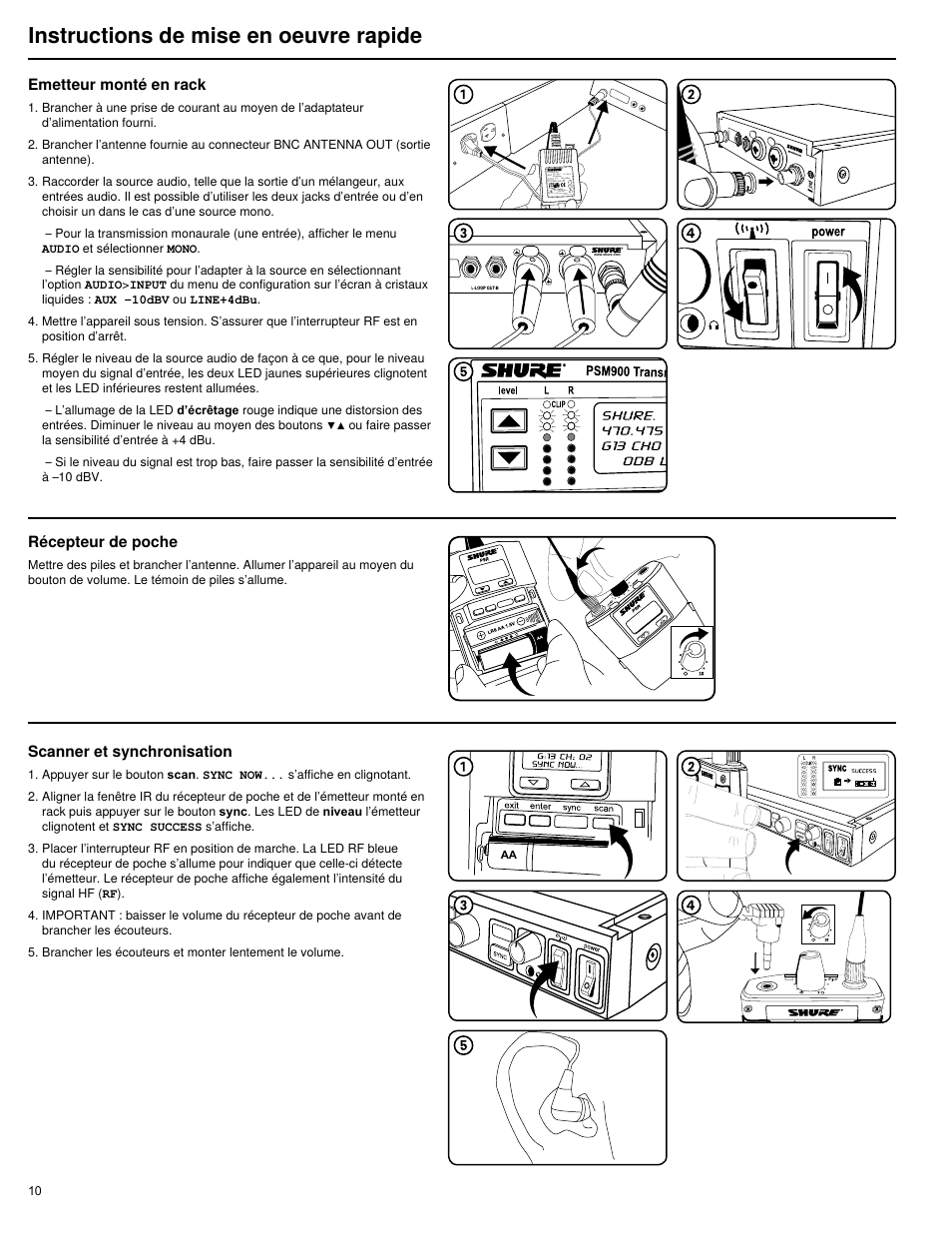 Instructions de mise en oeuvre rapide | Shure PSM 900 User Manual | Page 14 / 64