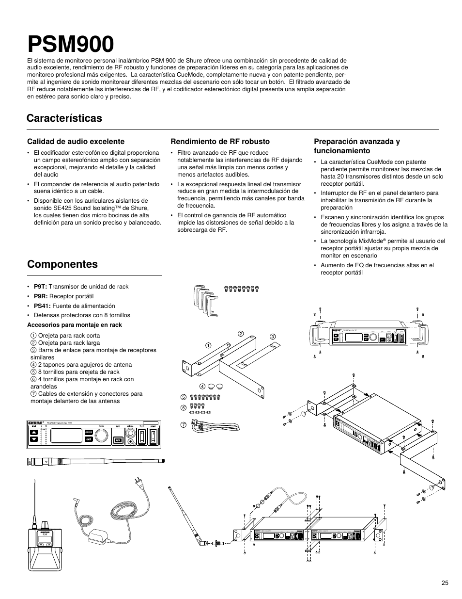 Psm900, Componentes, Características | Shure PSM 900 User Manual | Page 29 / 64