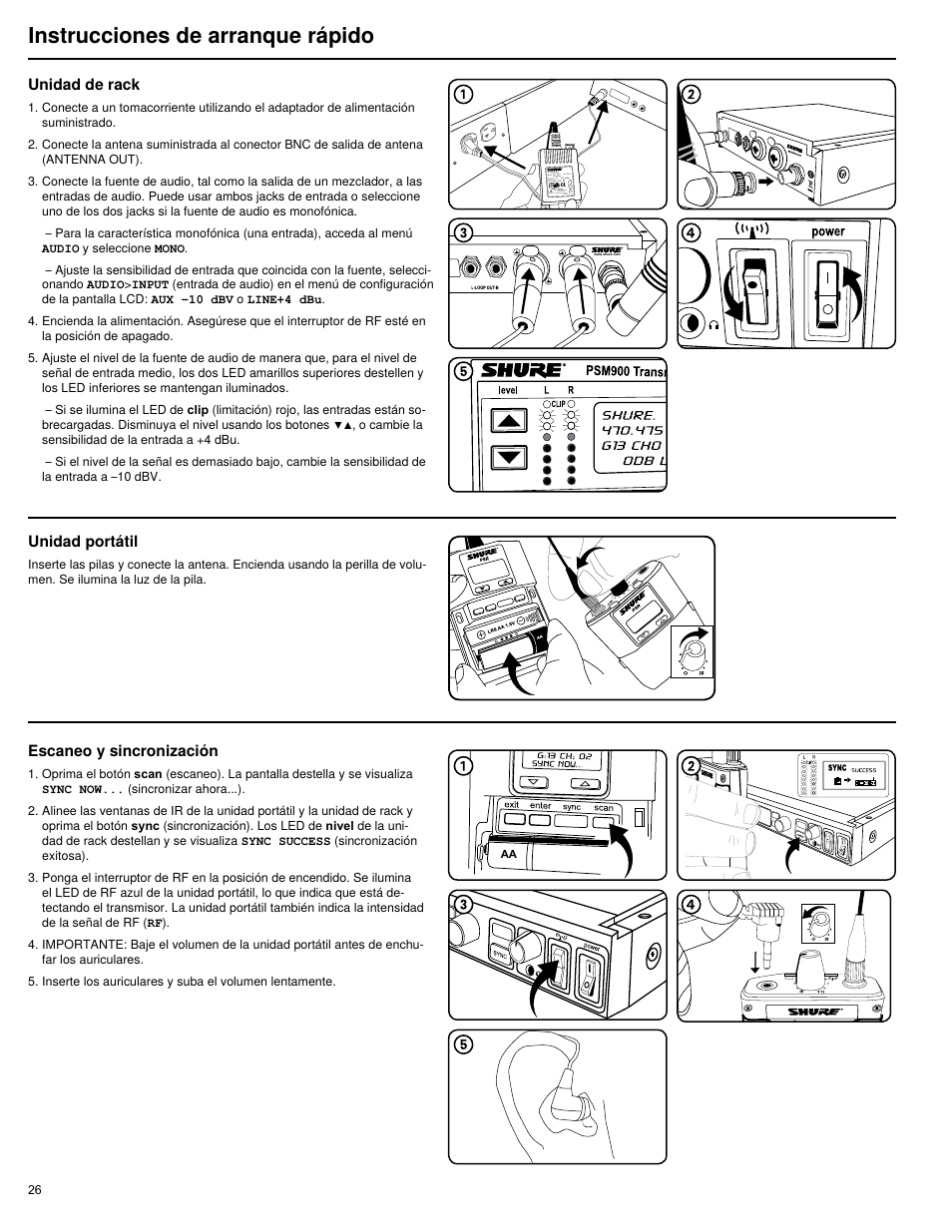 Instrucciones de arranque rápido | Shure PSM 900 User Manual | Page 30 / 64