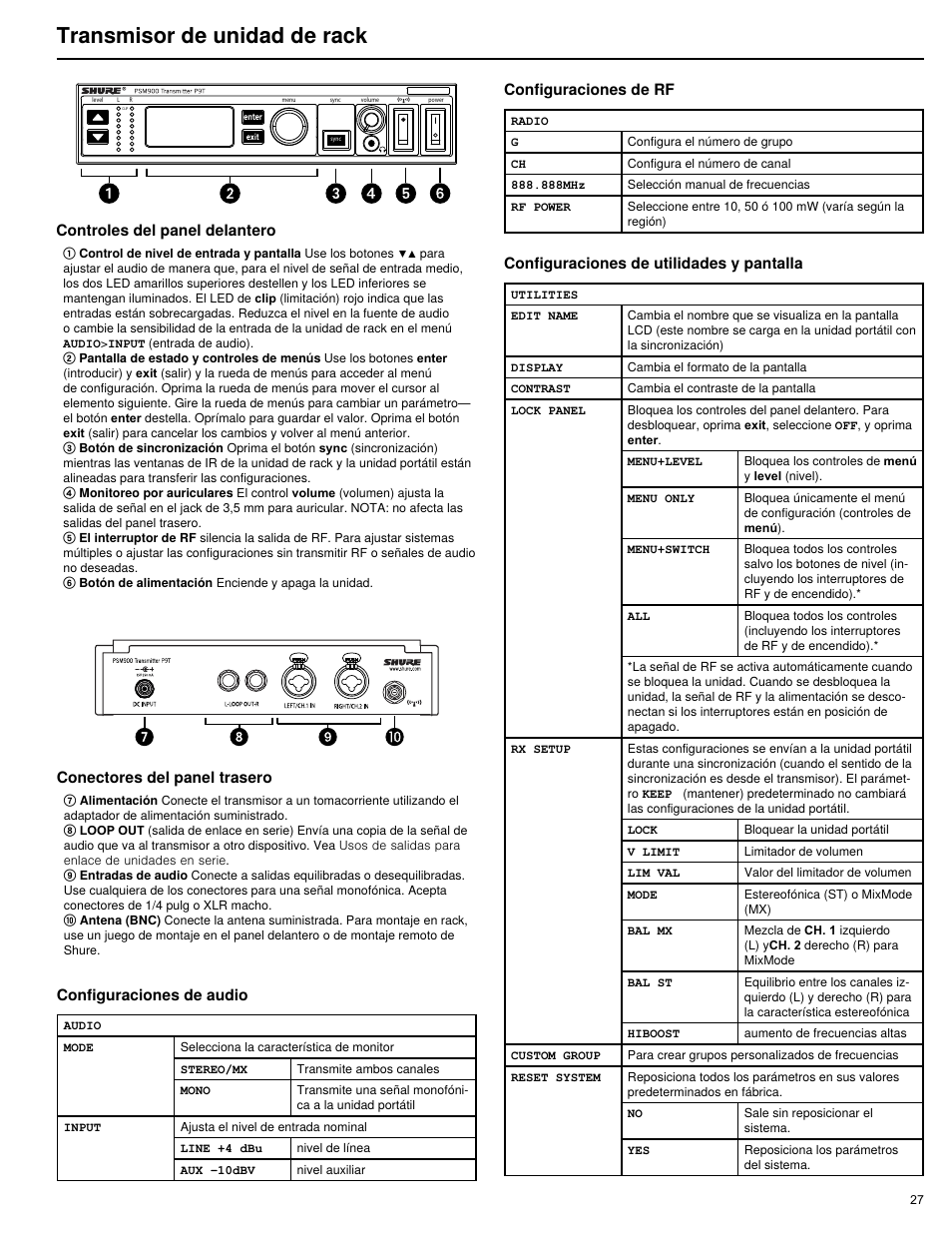Transmisor de unidad de rack | Shure PSM 900 User Manual | Page 31 / 64