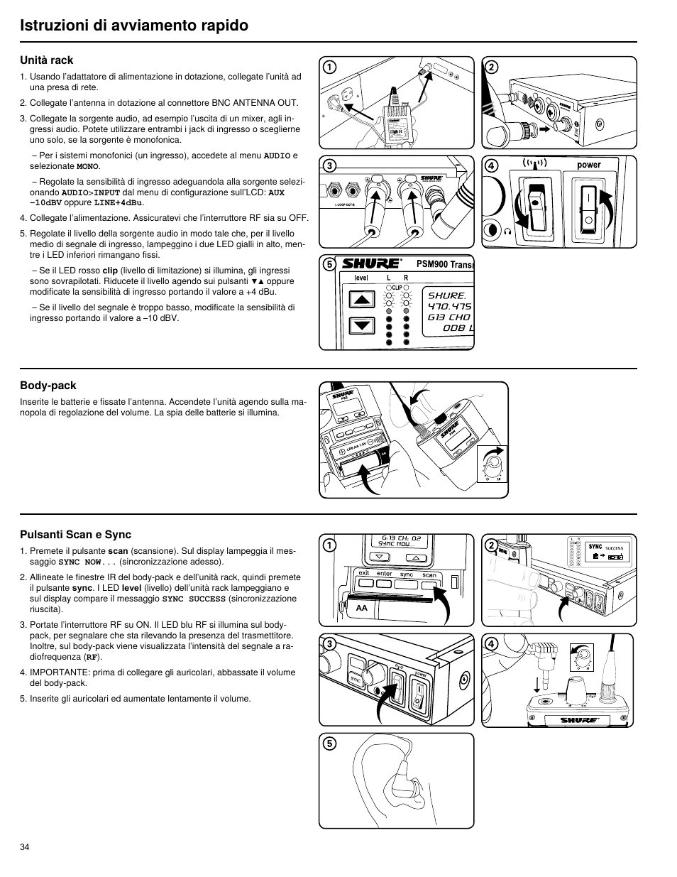 Istruzioni di avviamento rapido | Shure PSM 900 User Manual | Page 38 / 64