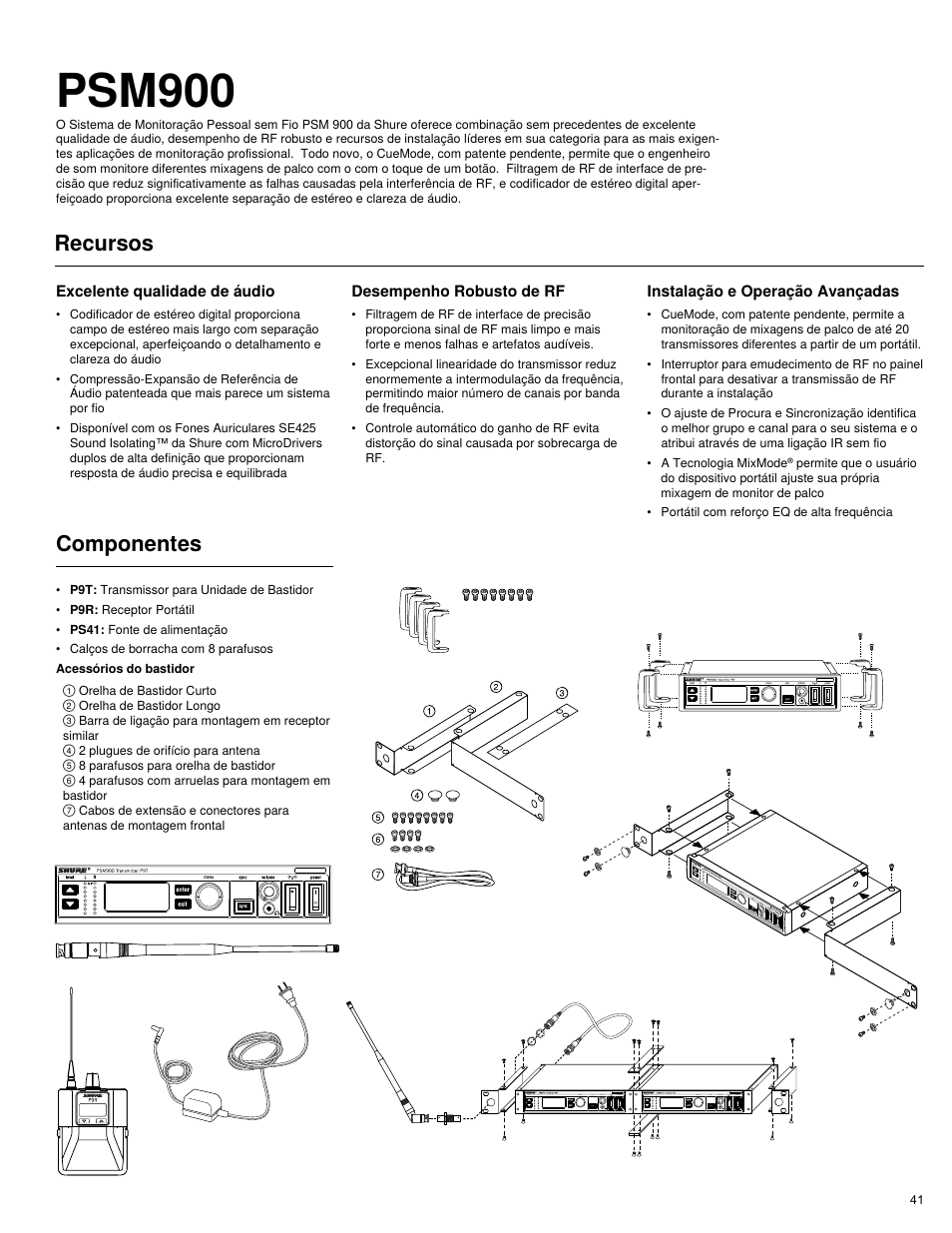 Psm900, Componentes, Recursos | Shure PSM 900 User Manual | Page 45 / 64