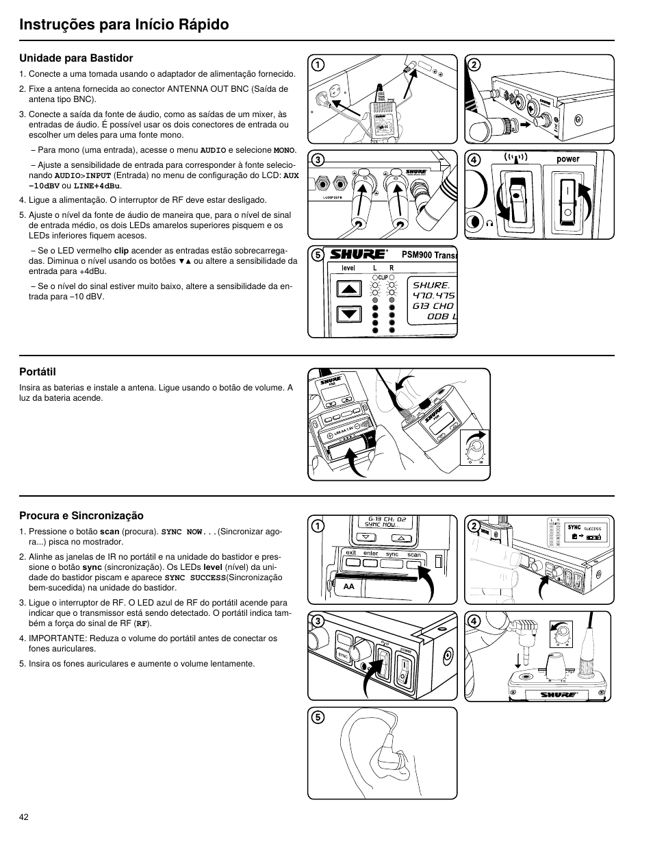 Instruções para início rápido | Shure PSM 900 User Manual | Page 46 / 64