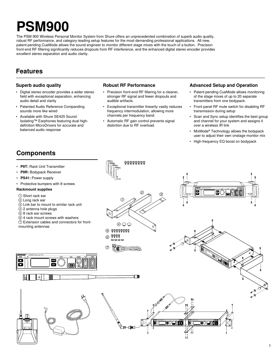 Psm900, Components, Features | Shure PSM 900 User Manual | Page 5 / 64