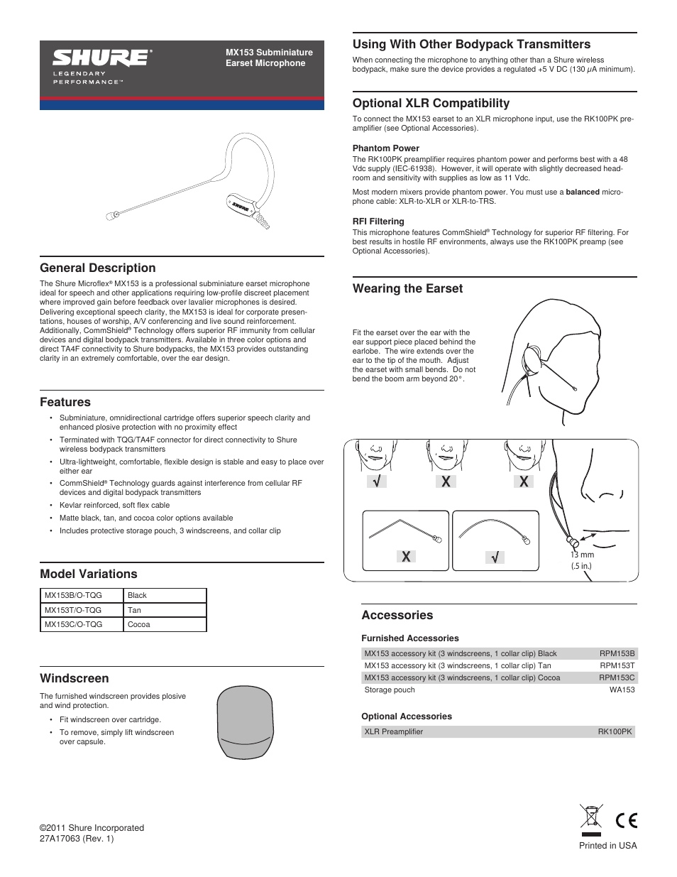 Shure MX153 User Manual | 20 pages