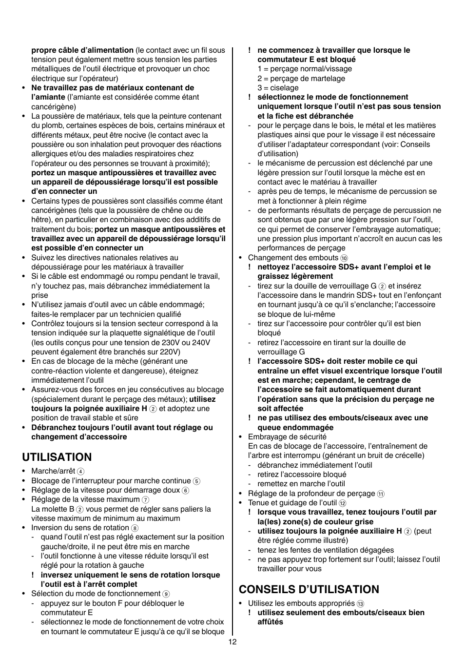 Utilisation, Conseils d’utilisation | Skil 1758 AA User Manual | Page 12 / 120