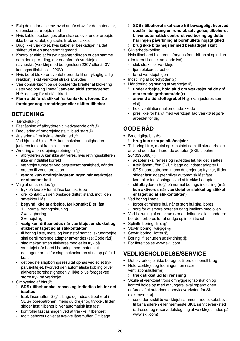 Betjening, Gode råd, Vedligeholdelse/service | Skil 1758 AA User Manual | Page 26 / 120